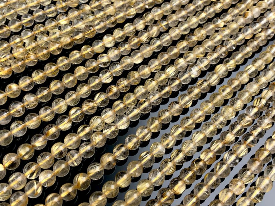 【金運開運】極上タイチンルチル高透明・太針 ゴールドルチル 8mm 16cm びっしり金針☆金運を司る人気石☆天然石ビーズ/ゴールドルチル