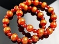 細密彫り★お経・数珠★天然石デザインブレスレット/レッドアゲート（agate/めのう/瑪瑙）/ラウンド/約10mm/1本【天然石/パワーストーン】【アメリカツーソン・香港展示会・世界各地出展品買い付け