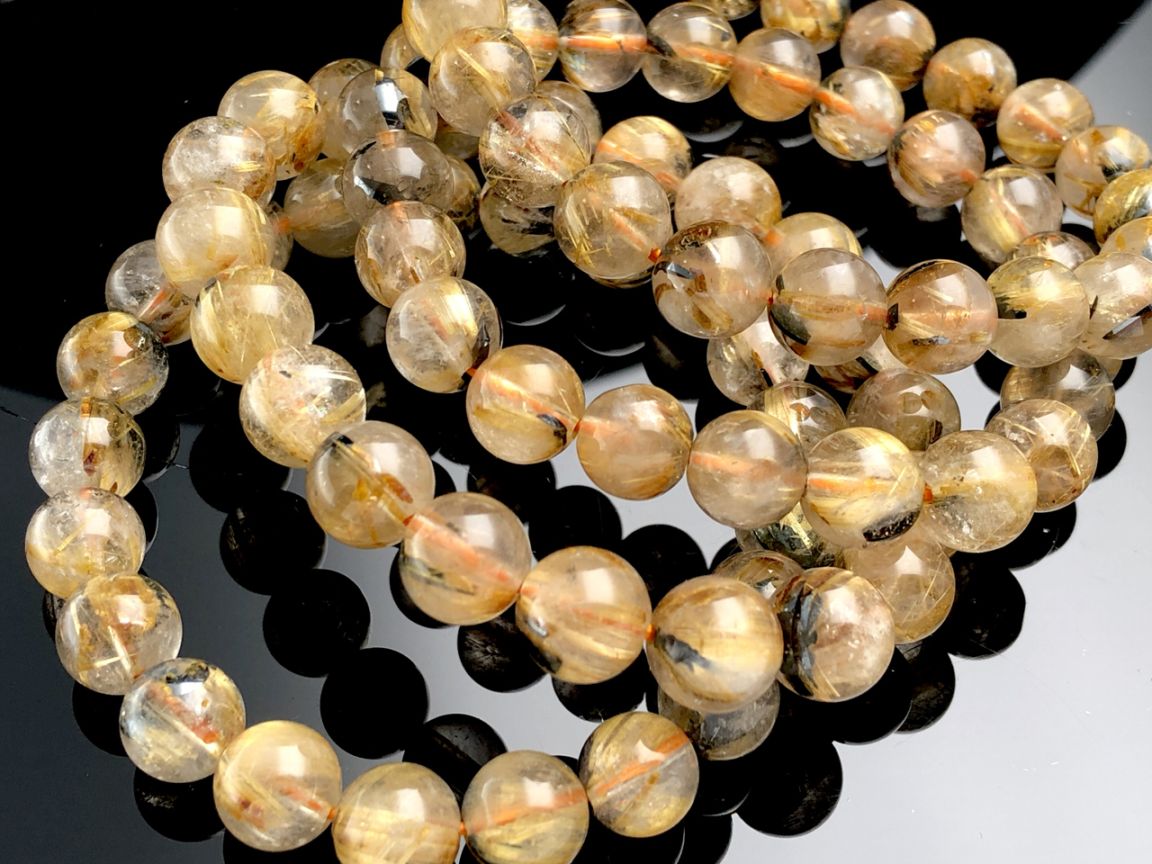 ブラジル産☆天然石ブレスレット/ヘマタイトインゴールドルチル