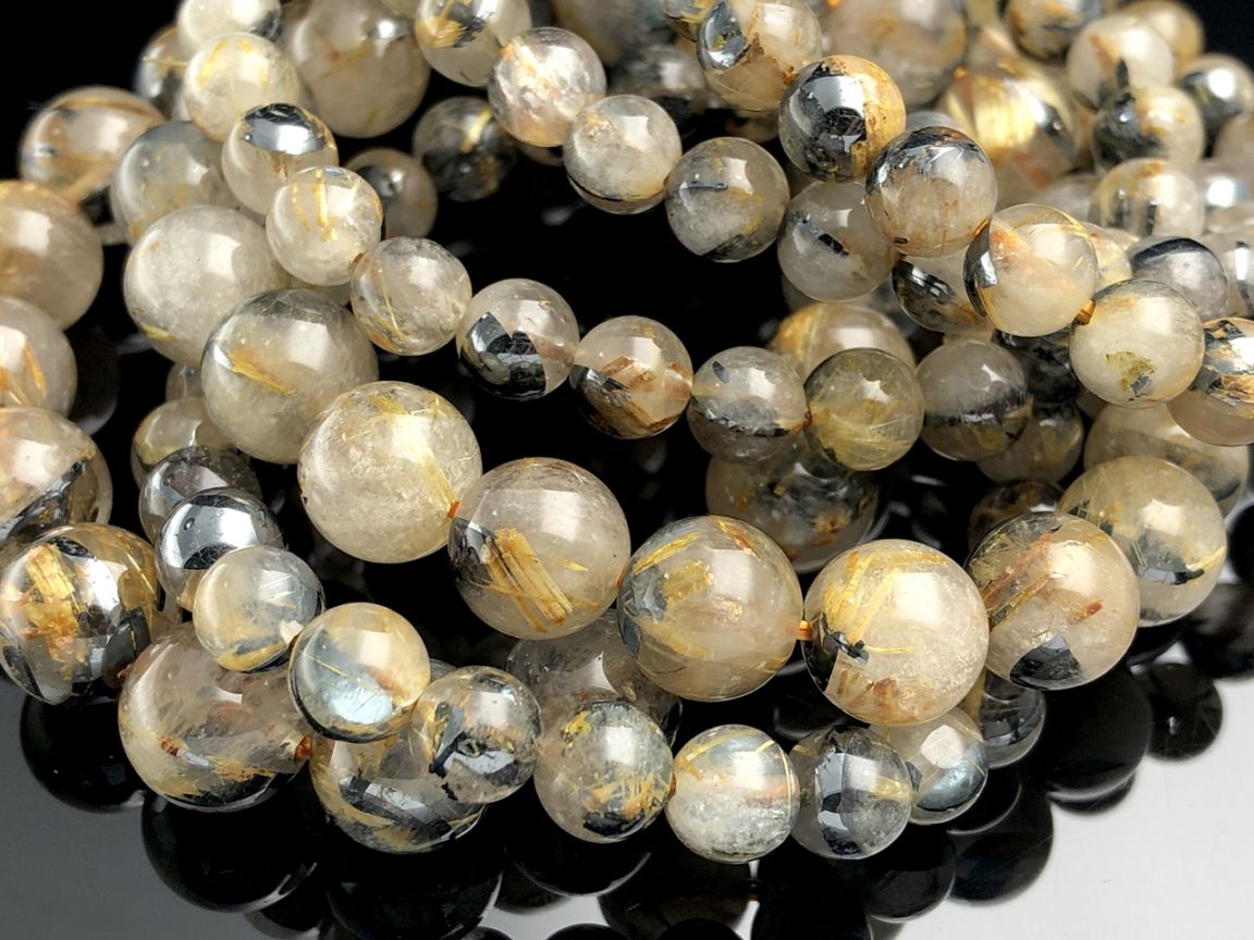 ブラジル産☆天然石ブレスレット/ヘマタイトインゴールドルチル