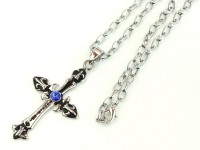 メンズネックレス/ロザリオクロス十字架ブルーストーン/チェーン/1個|メンズネックレス|アクセサリー