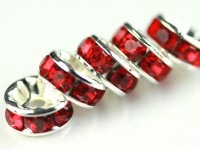 【激安】パーツ・副資材/ロンデル/シルバー＆レッド/8mm/平型/10個|パーツ・副素材