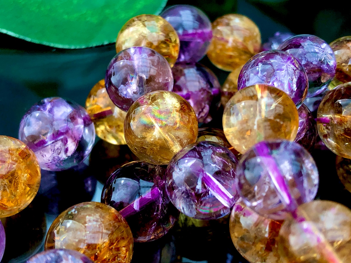 【アメトリン】紫と黄金のグラデが美しい 天然石 ブレスレット アメトリン】紫と黄金の透明グラデーション 天然石 ブレスレット