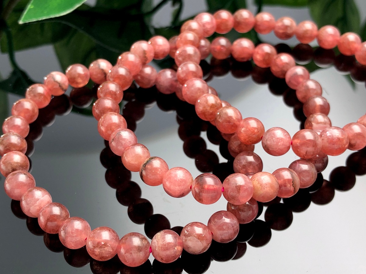 人気カラー☆天然石ブレスレット/インカローズ（ロードクロサイト/菱
