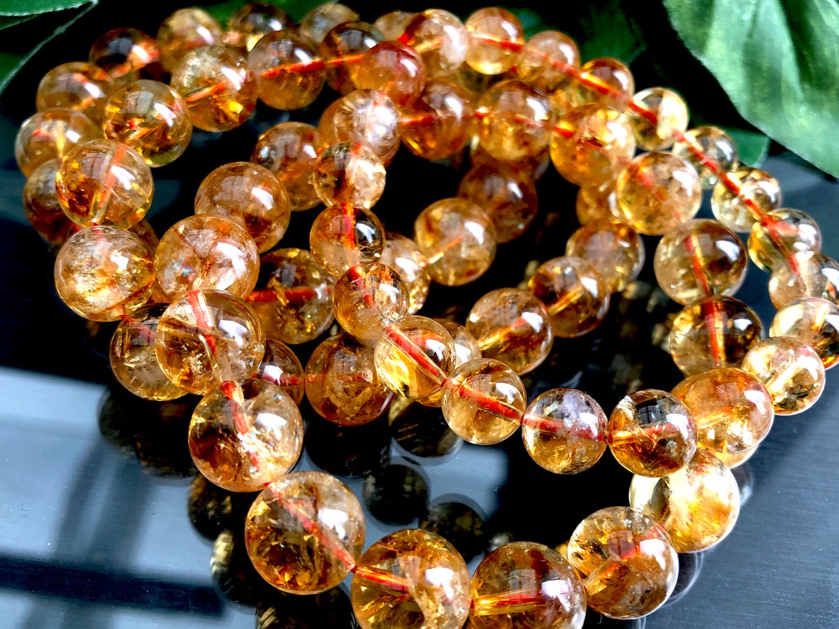 美レインボー入り！☆天然石ブレスレット/シトリン（黄水晶/Citrine