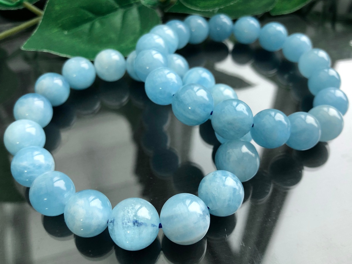 アクアマリン ブレスレット 8.5mm 16.5~17.5cm S~L サイズ 3月