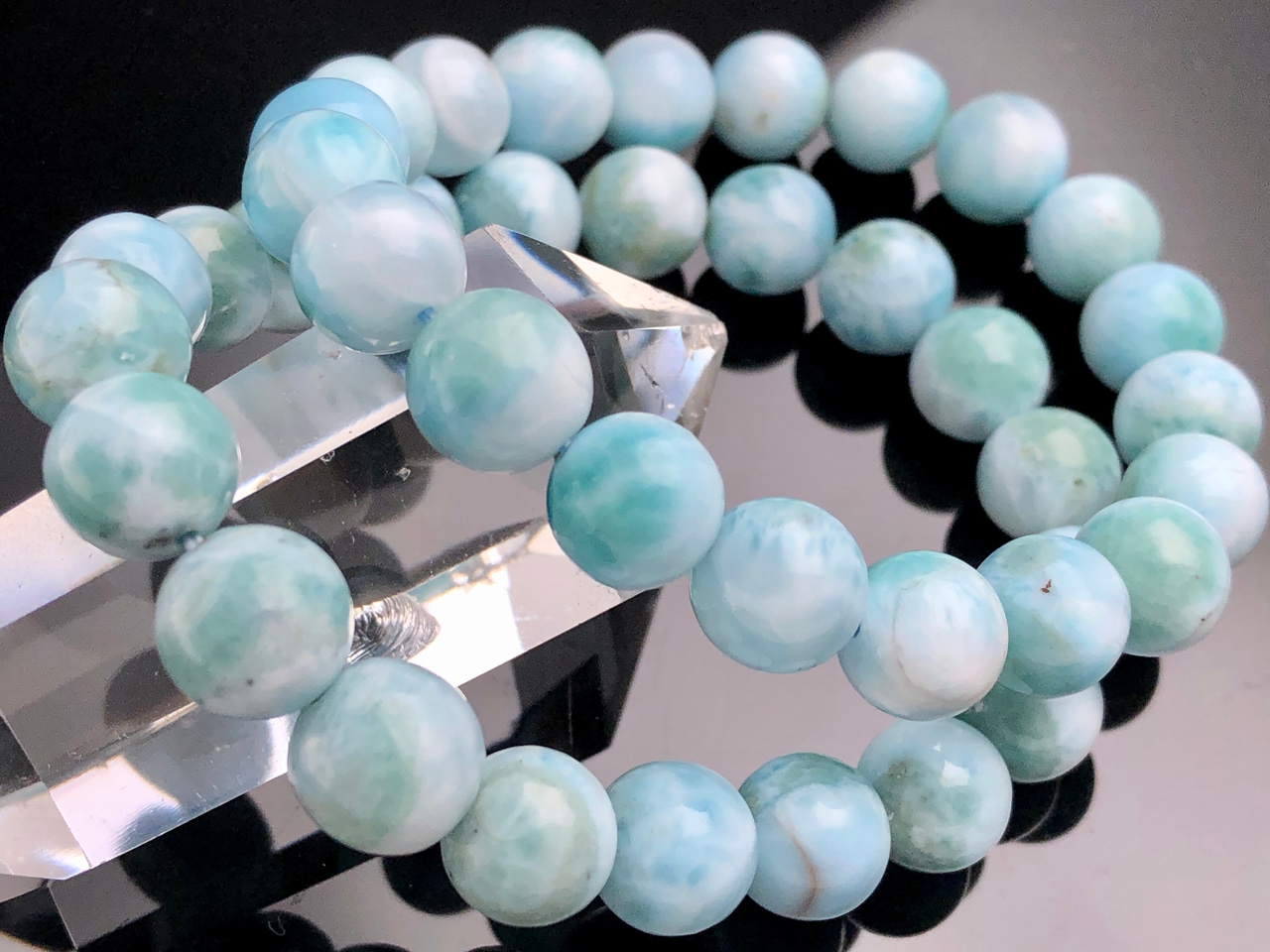 天然ラリマー(larimar)ラウンド9mm,内周16cmブレス。