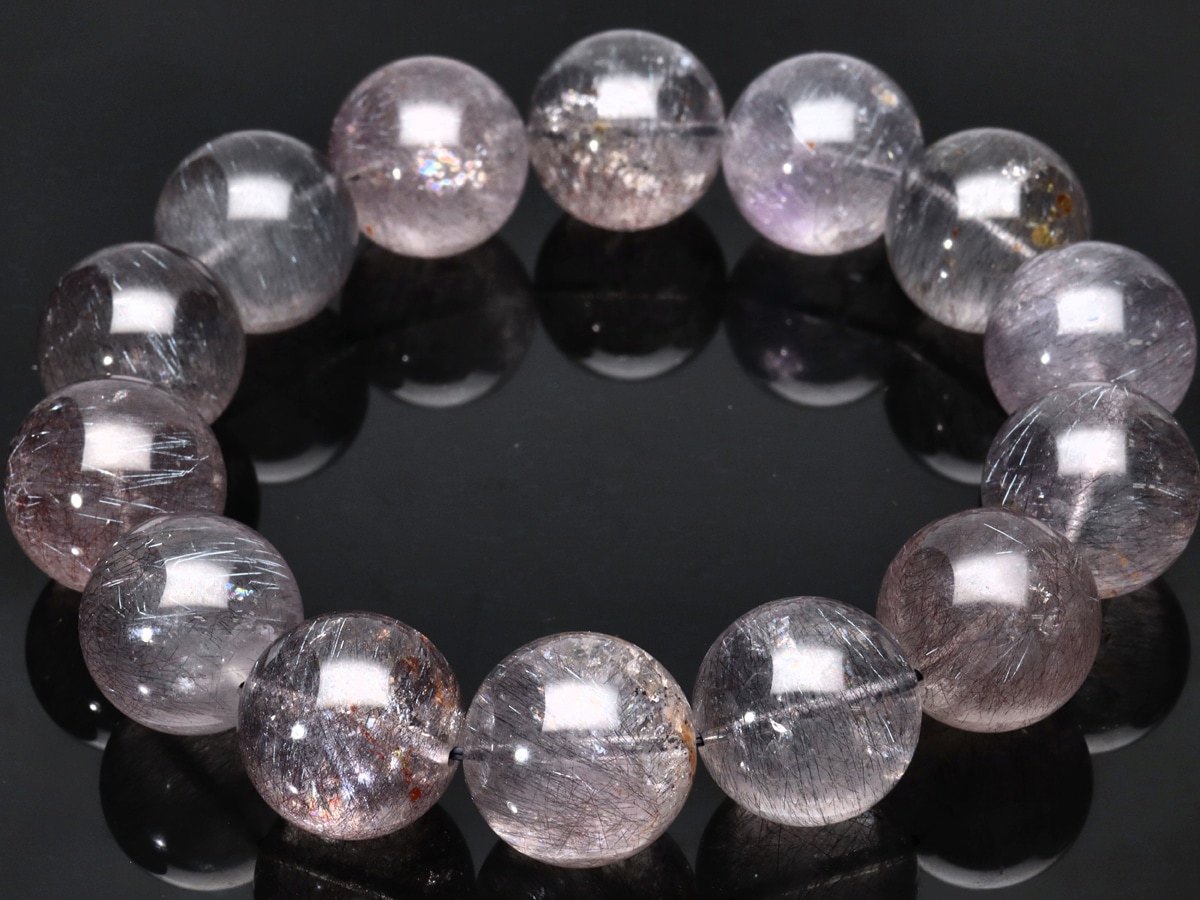 キラキラ 花火ルチル シルバー 水晶 8mm ブレスレット 天然石の