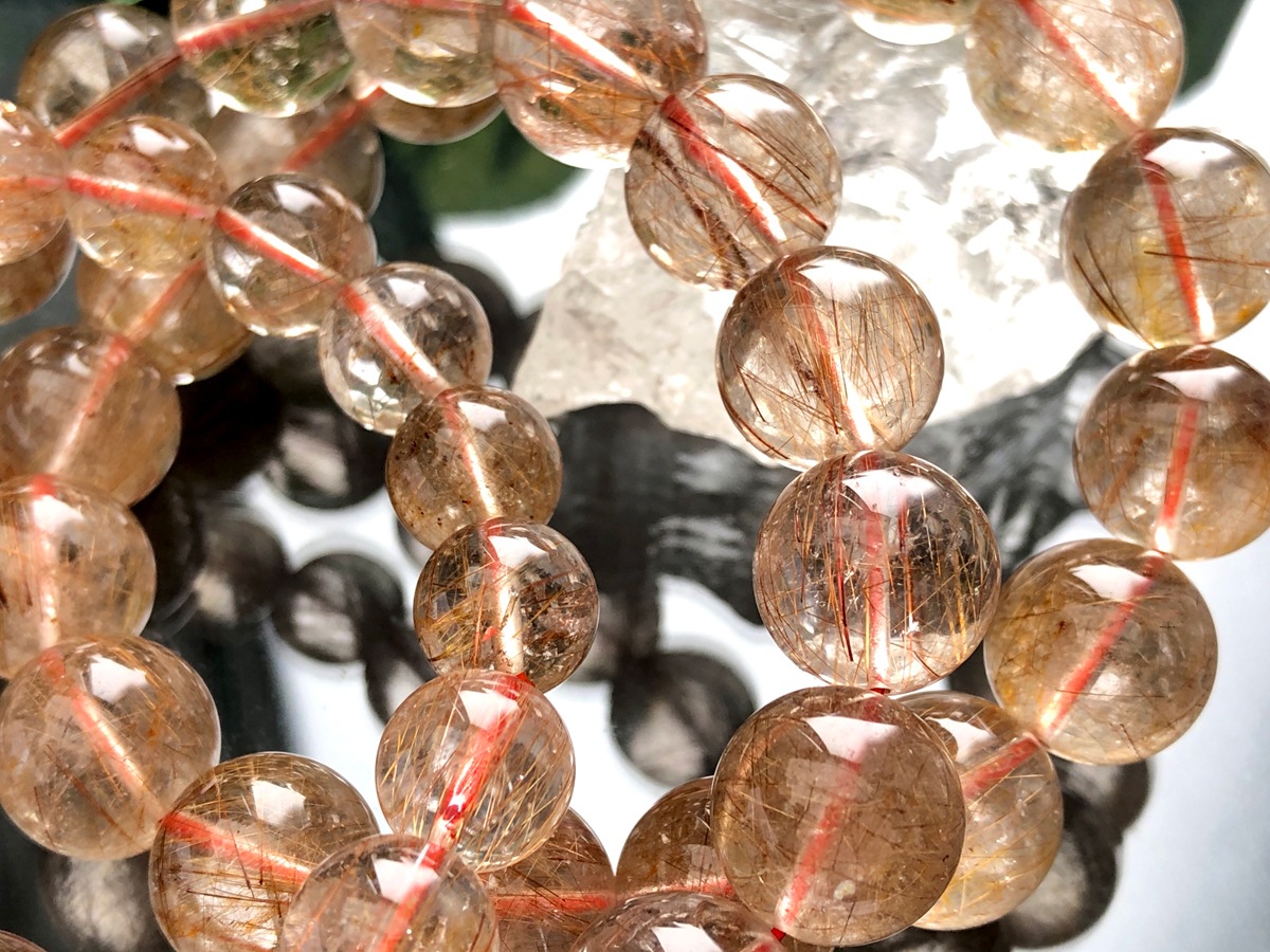 金運強高品質太陽放射ルチルブレスレットヘマタイトルチルクォーツ73