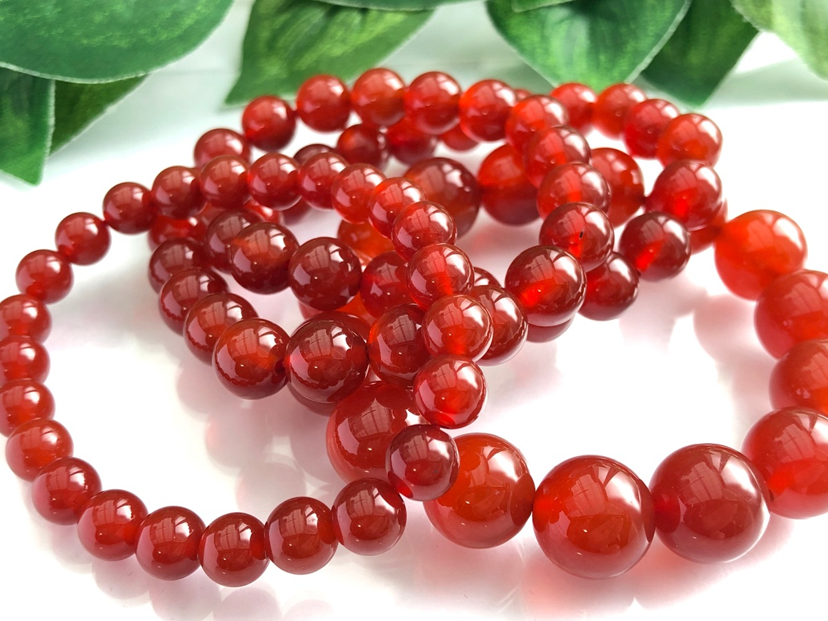 艶々レッドカラー☆天然石ブレスレット/レッドアゲート（agate/瑪瑙