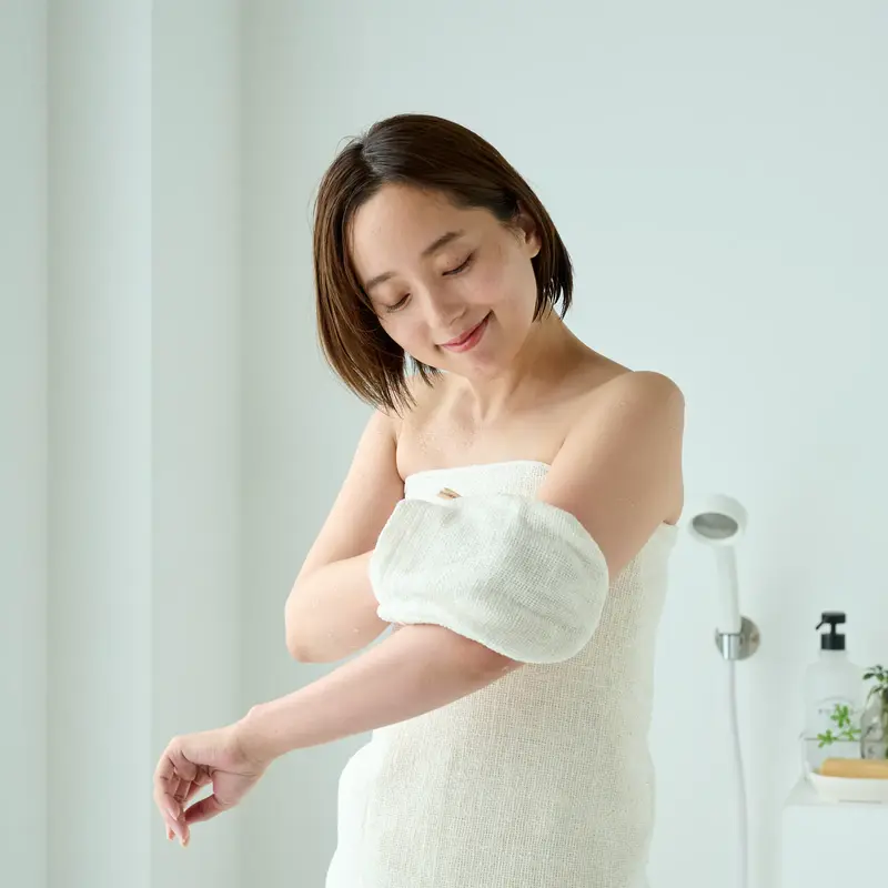 ガラ紡の和紡布ボディミトン