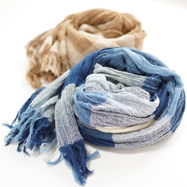 天然染料染めマス柄ストール　2色展開