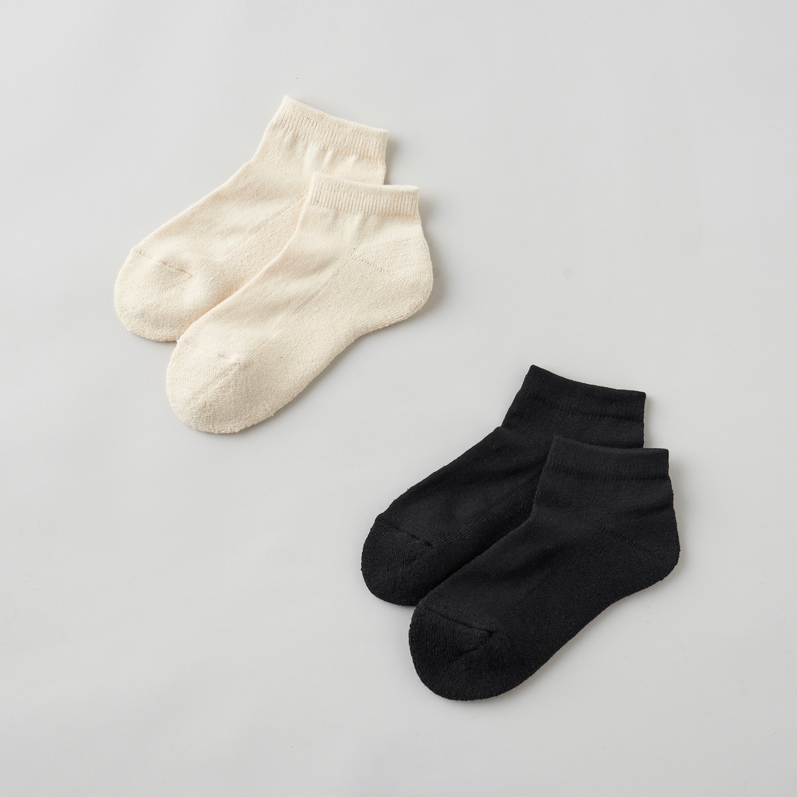 ガラ紡のくるぶし半パイル靴下 黒