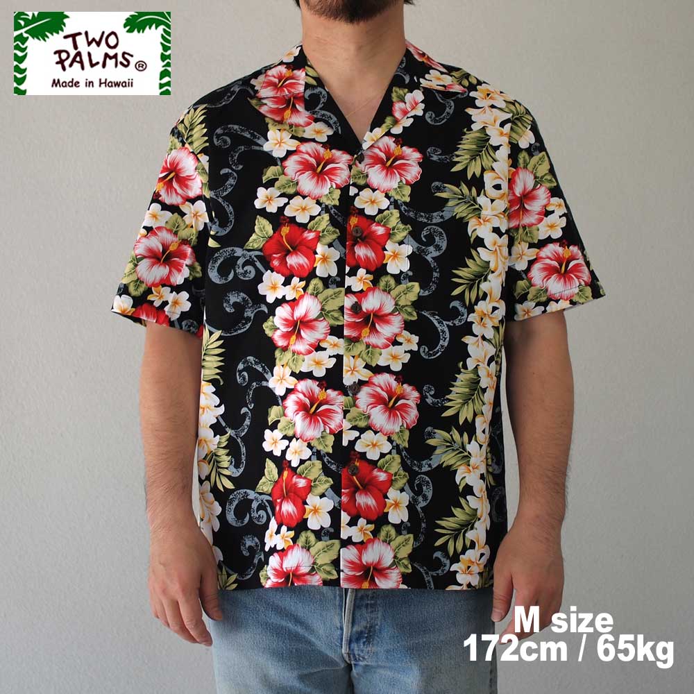 TWO PALMS �ȥ����ѡ��ॹ SS HAWAIIAN SHIRTS / PLUMERIA BLACK