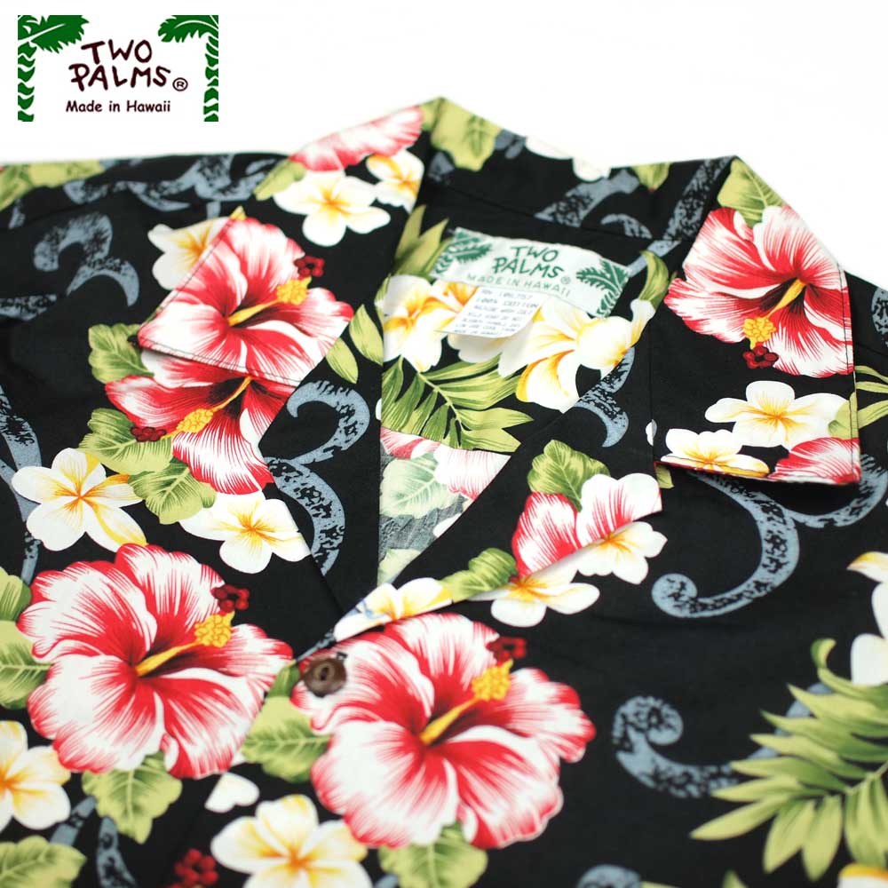 TWO PALMS �ȥ����ѡ��ॹ SS HAWAIIAN SHIRTS / PLUMERIA BLACK