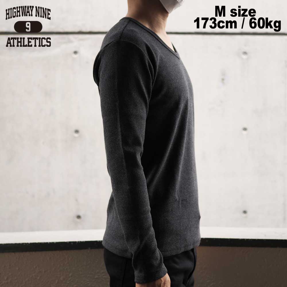 V-NECK RIB L/S Tee  / CHARCOAL / HIGHWAY NINE ϥʥ