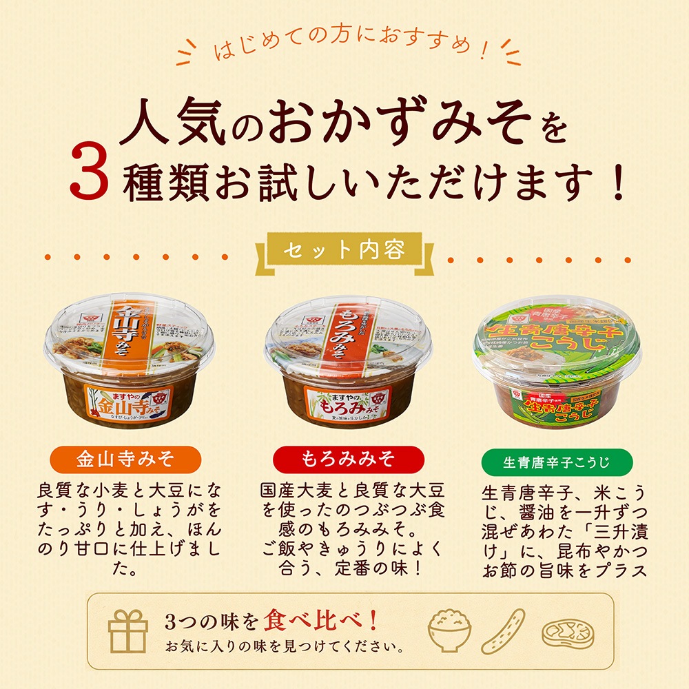 【送料無料】人気おかずみそ３種 お試しセット