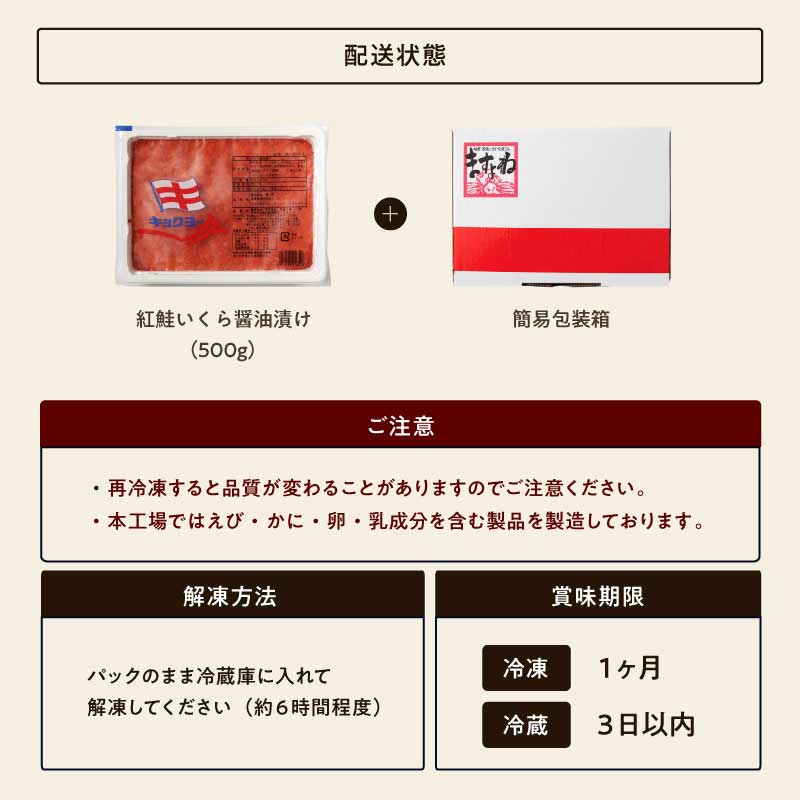 紅鮭いくら醤油漬け 500g 小粒だけど旨み濃厚！