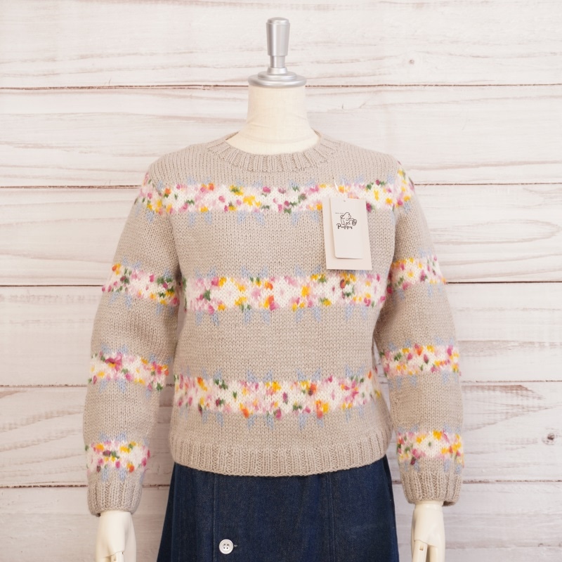 SALE】モナルカ ツイート 星花模様ボーダーセーター 手編み 毛糸