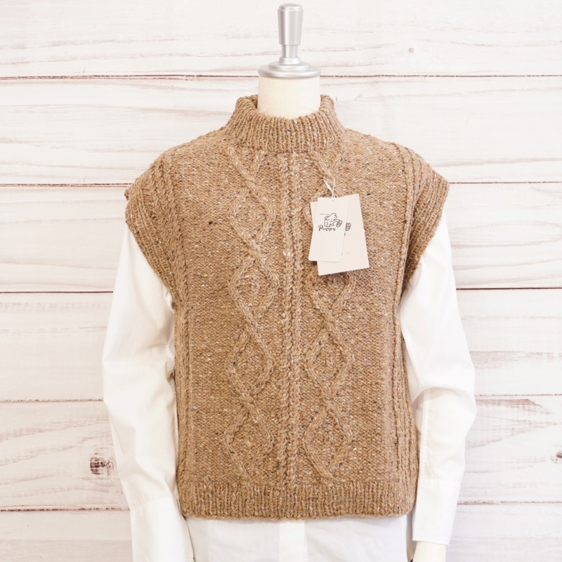 SALE】ソフトドネガル アランベスト 手編み 毛糸 ウール ツイード