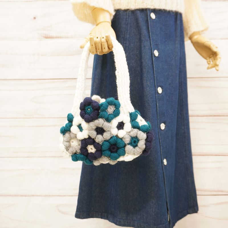SALE】ミニスポーツ フラワーバッグ グリーン系 ウール 毛糸 Puppy