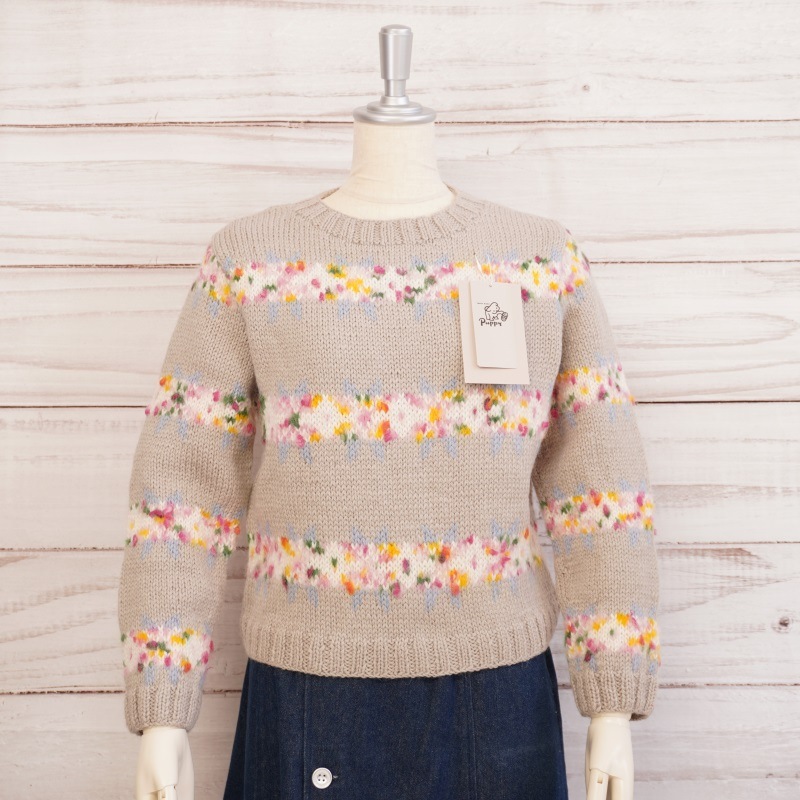 SALE】モナルカ ツイート 星花模様ボーダーセーター 手編み 毛糸