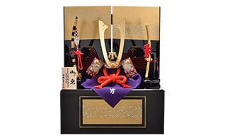 一冑作 四分の一 赤糸長鍬兜収納飾りセット