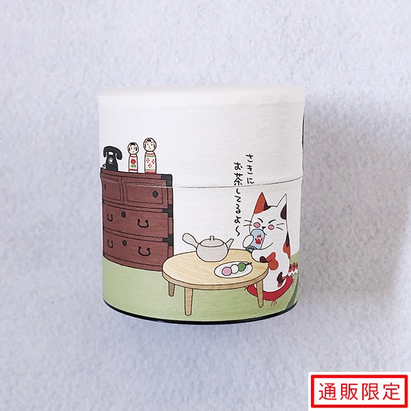くき茶40g入り和紙缶（みたらしちゃん缶「さきにお茶してるよ」）　クリアカートン入（ティーバッグではありません）