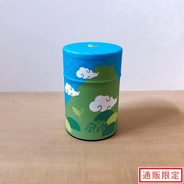 【かりがね(くき茶)100ｇ】缶入 富士山缶（クリアカートン入り）　夏柄