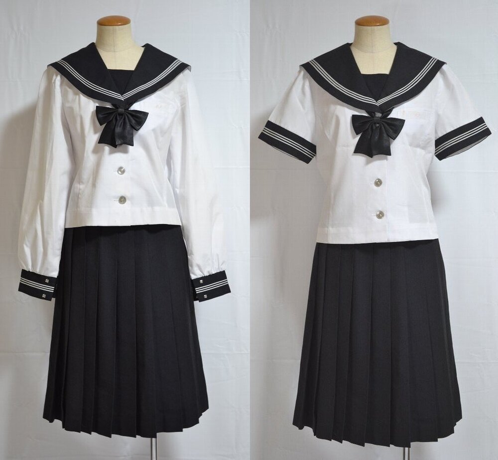 静岡県立 三島北高等学校☆マークセーラー夏中間服 前開き リボン