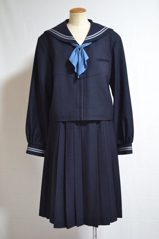 大size 170B W76 東京都 武蔵野東中学校 セーラー冬服 リボン 前開き  