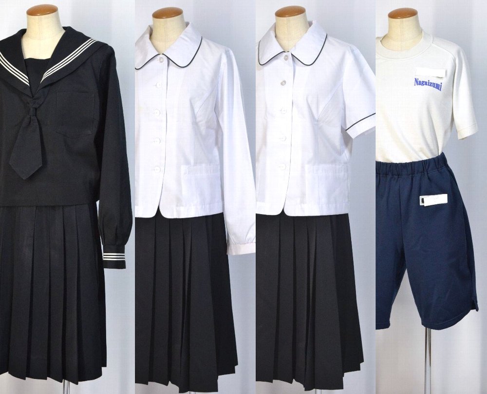 静岡県 3ライン黒セーラー冬夏中間服 タイ 体操着＊T2636 | セーラー服