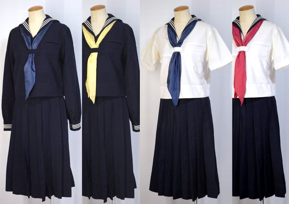 東京都 女子聖学院中学校・高等学校 セーラー冬夏服 絹スカーフ3点 