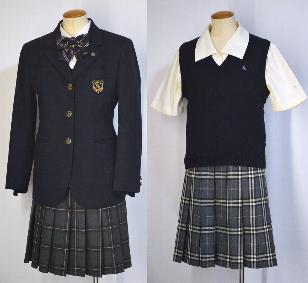 静岡県 沼津中央高等学校 旧ブレザー冬夏服 リボン 校章＊T3030 
