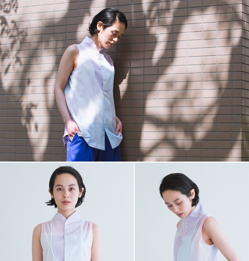 胸当切り替えノースリーブブラウス-ピンウェザー