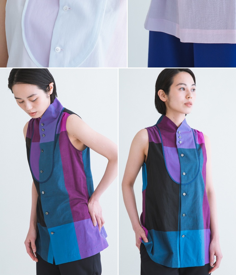 胸当切り替えノースリーブブラウス-ピンウェザー