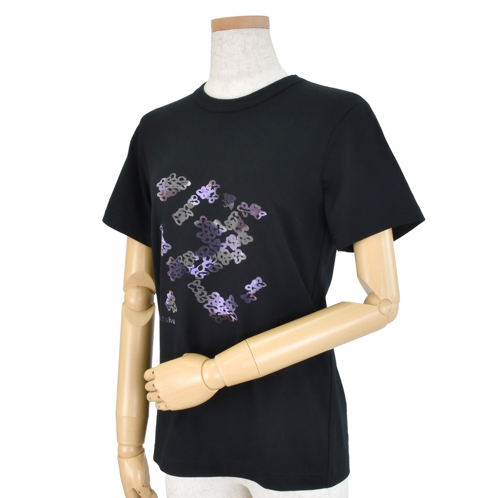 フロッキープリント 丸首Tシャツ