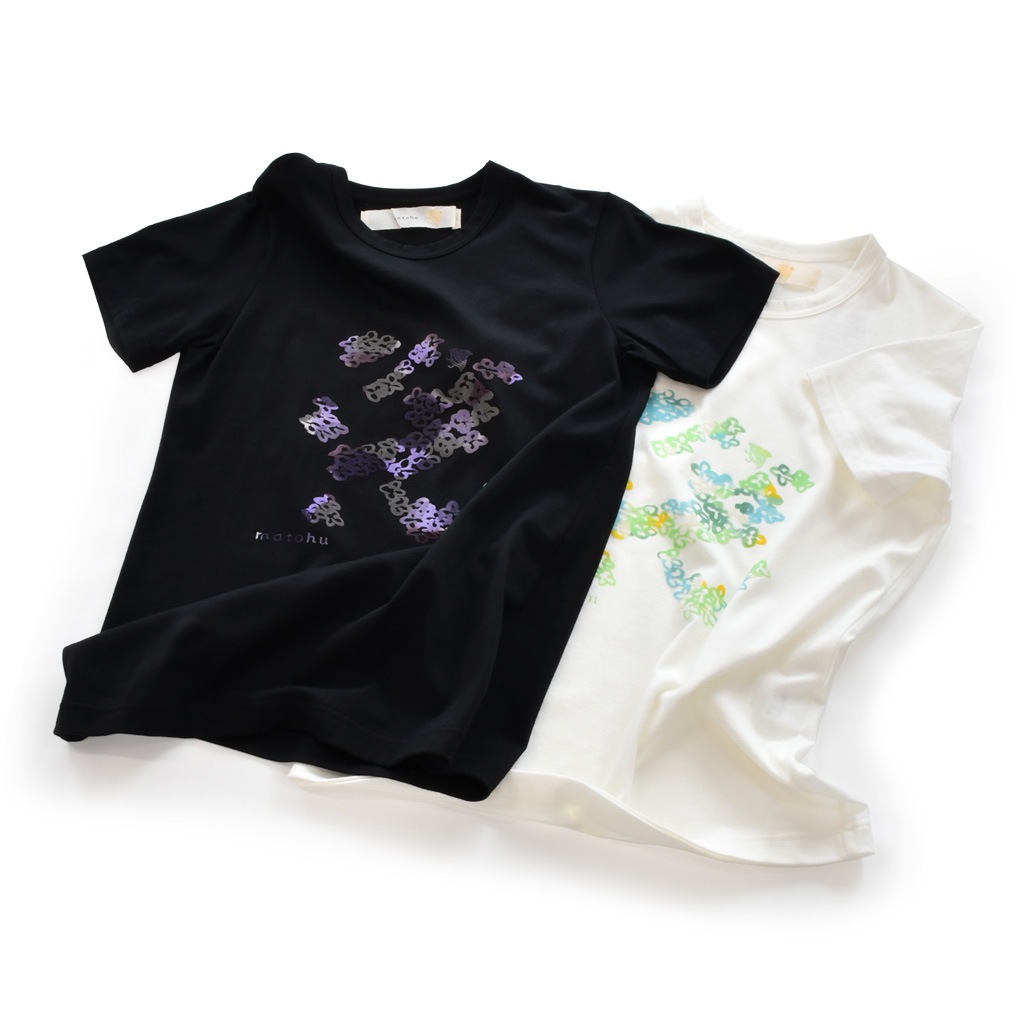 フロッキープリント 丸首Tシャツ