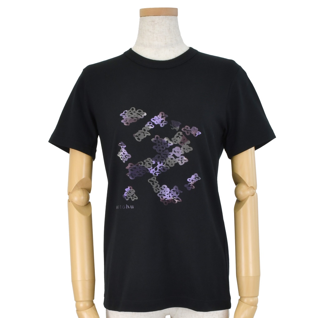 フロッキープリント 丸首Tシャツ