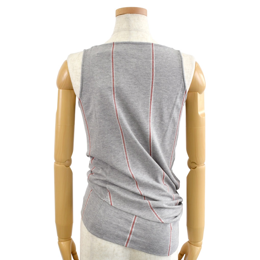 サイドドレープノースリーブT-ストライプ