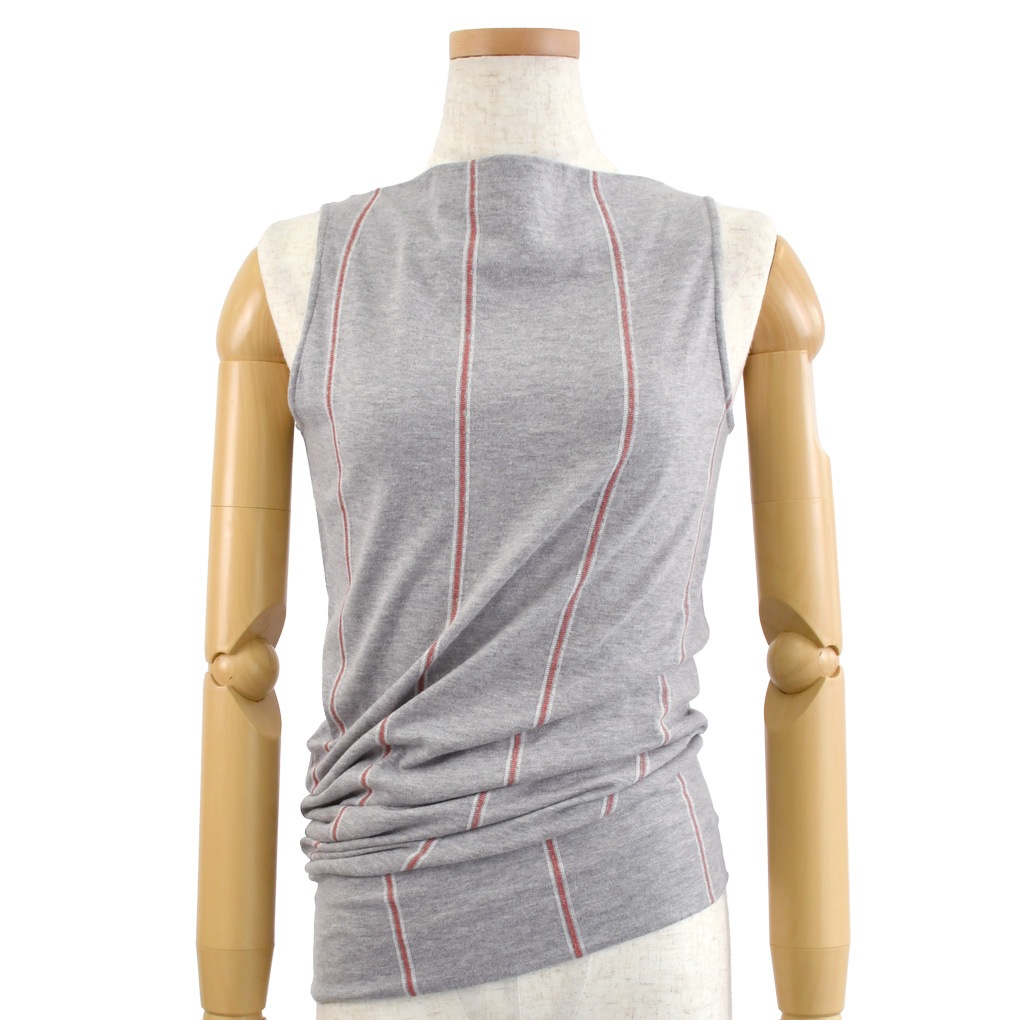 サイドドレープノースリーブT-ストライプ