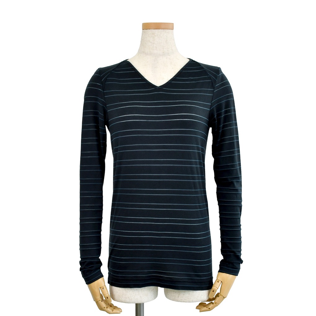 変わりV衿T-透かしボーダー