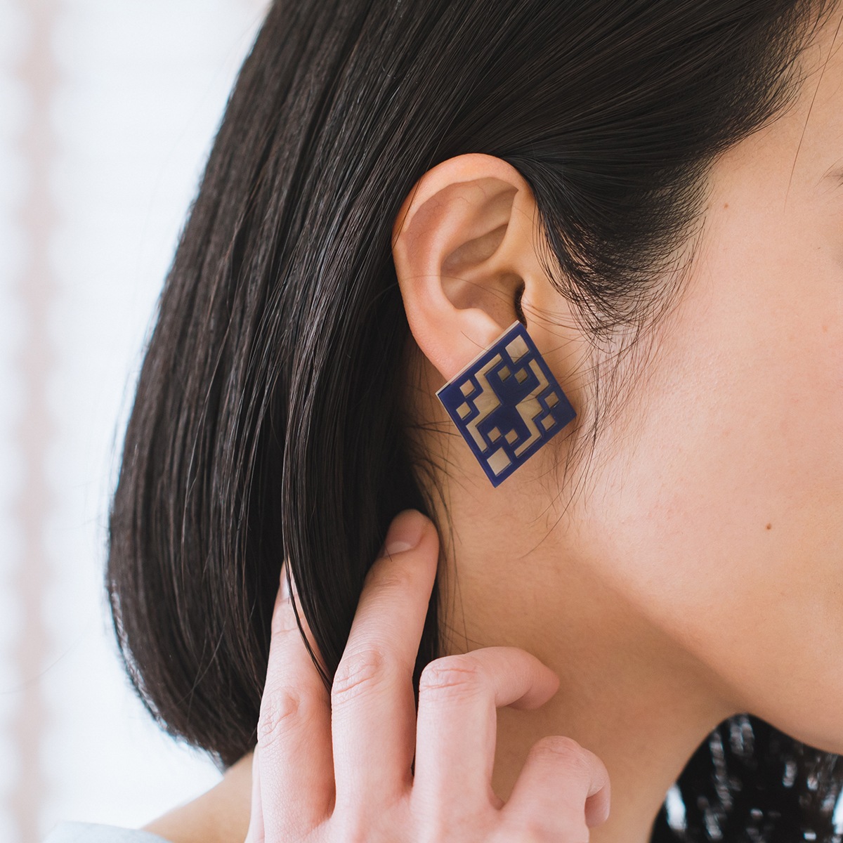こぎん模様菱柄ピアス／イヤリング / “KOGINZASHI”Diamond-shaped Pattern Earring