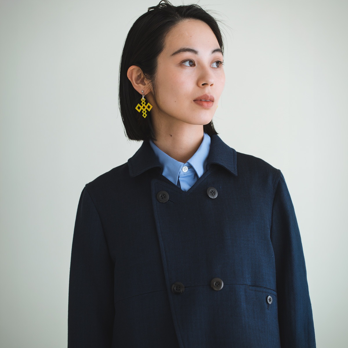 ヘリンボーン変わりラペルコート / Herringbone Long Coat