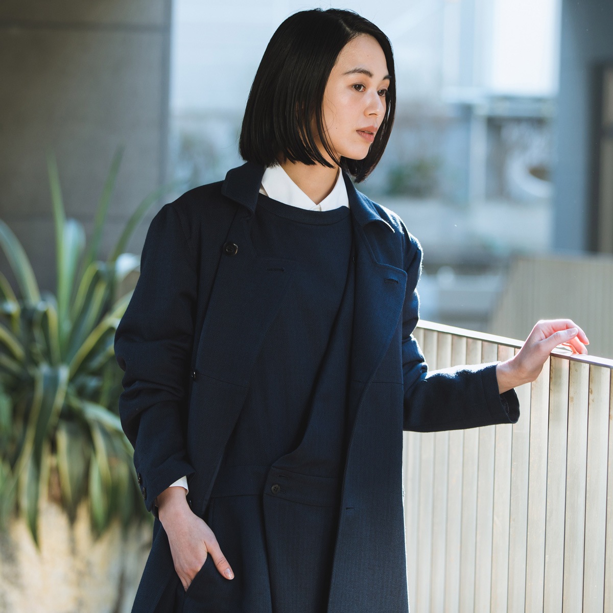 ヘリンボーン変わりラペルコート / Herringbone Long Coat