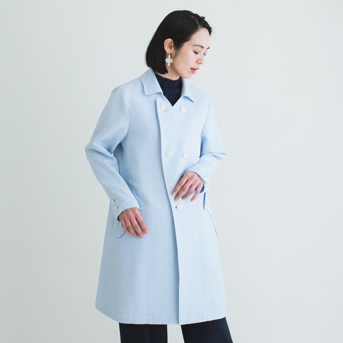 ヘリンボーン変わりラペルコート / Herringbone Long Coat