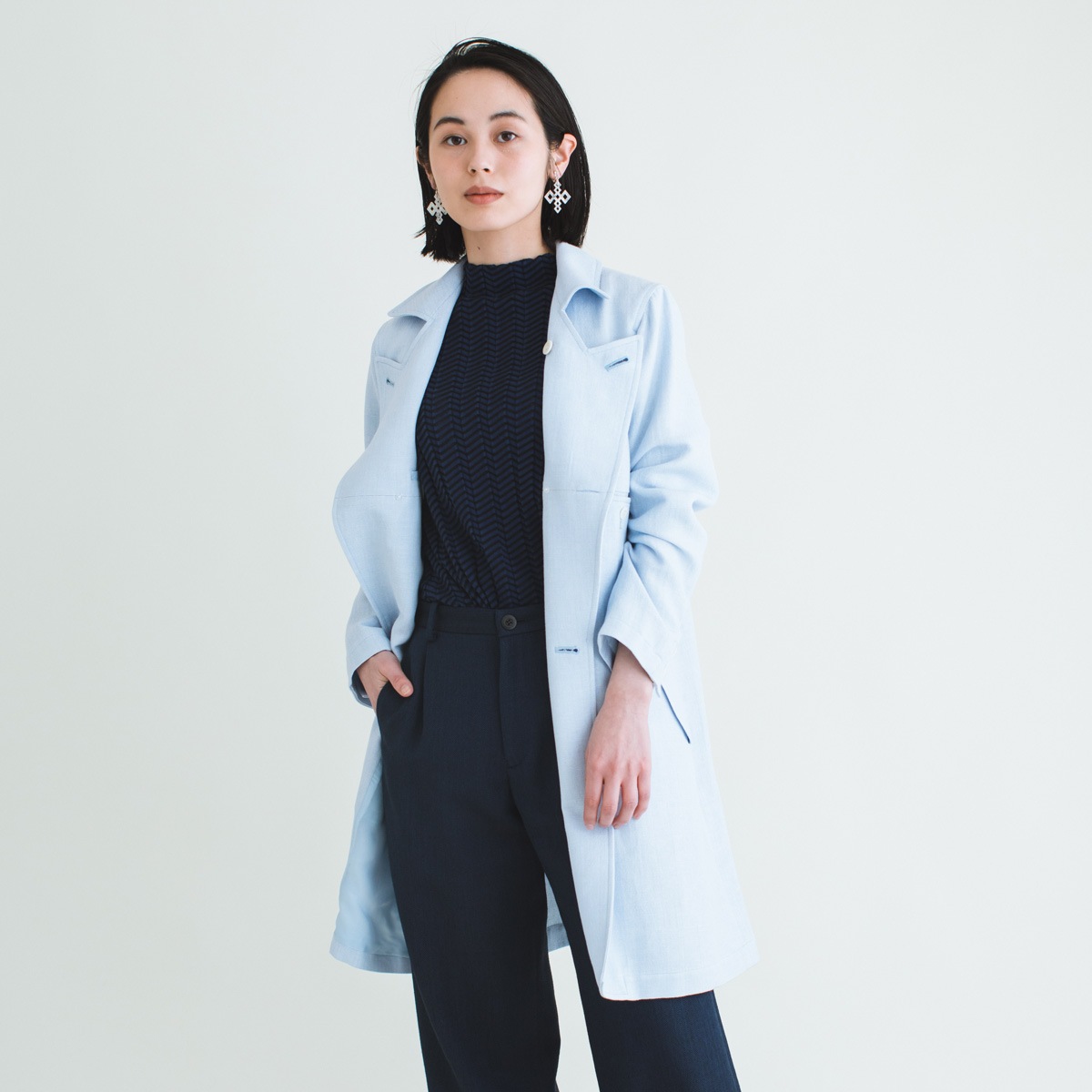 ヘリンボーン変わりラペルコート / Herringbone Long Coat