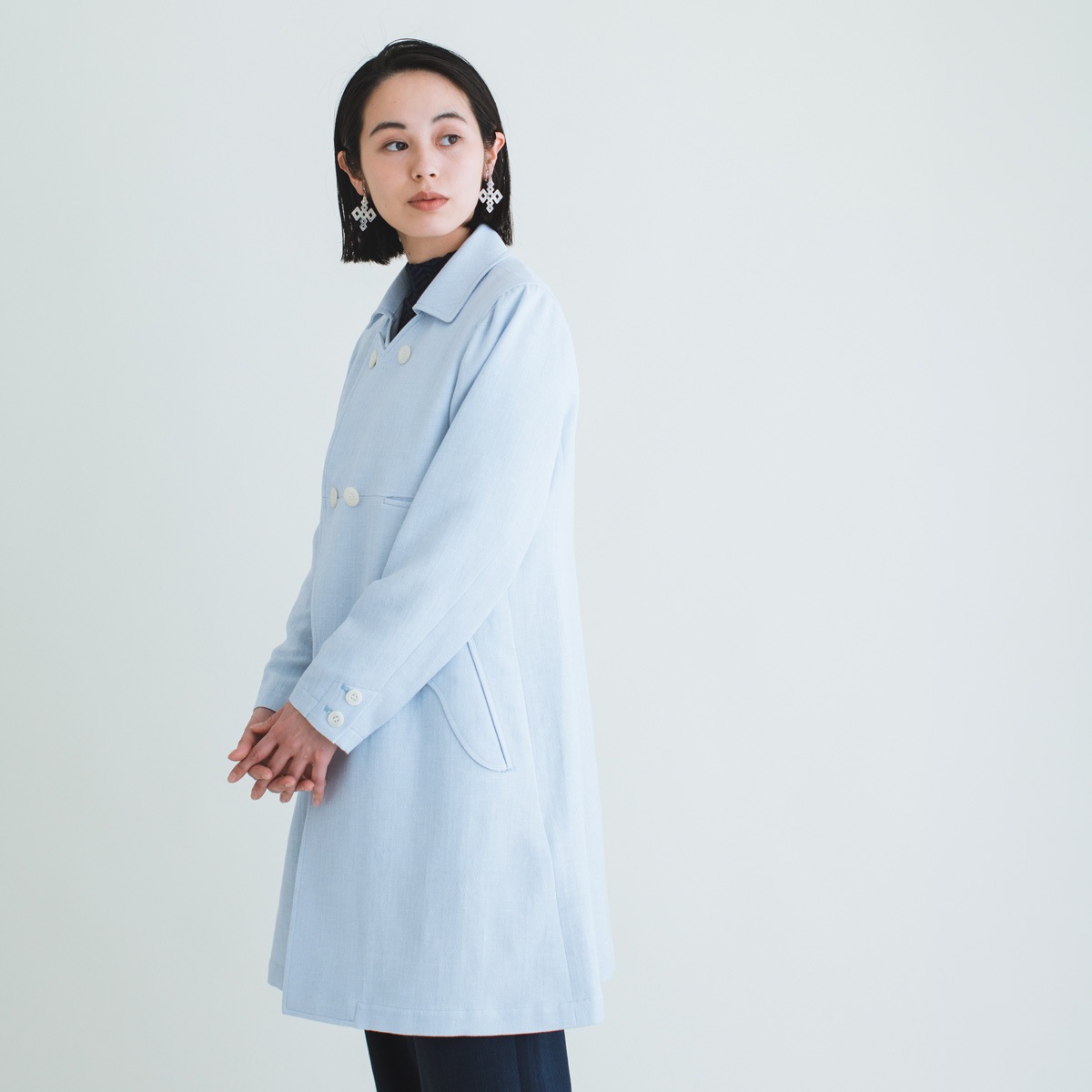 ヘリンボーン変わりラペルコート / Herringbone Long Coat
