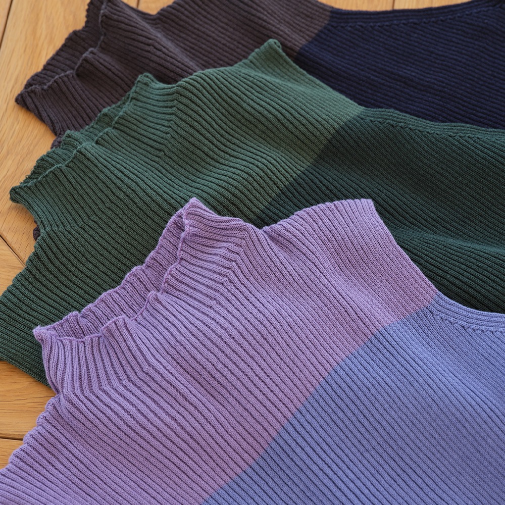 配色ハイネックノースリーブニット