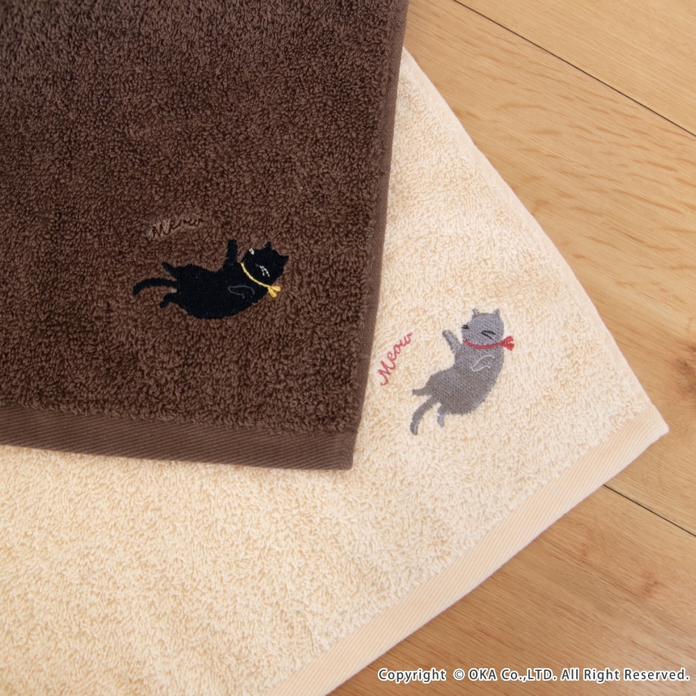 ミニョン タオル 約34×77cm （ フェイスタオル 洗える ねこ 猫 洗面所